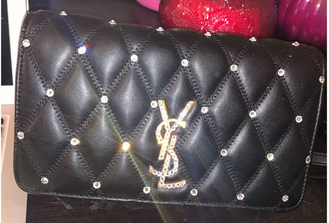 Black quilted bag with crystal studs
