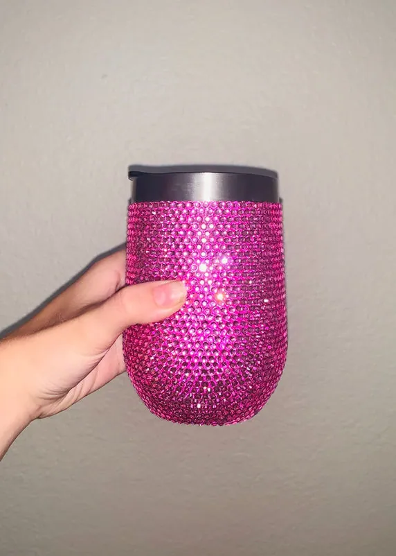 Hot pink rhinestone wine tumbler