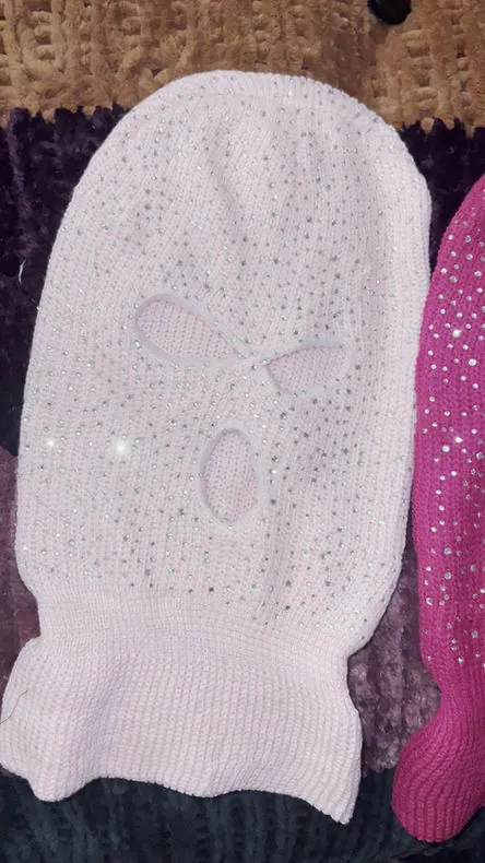 White balaclava with crystal detailing