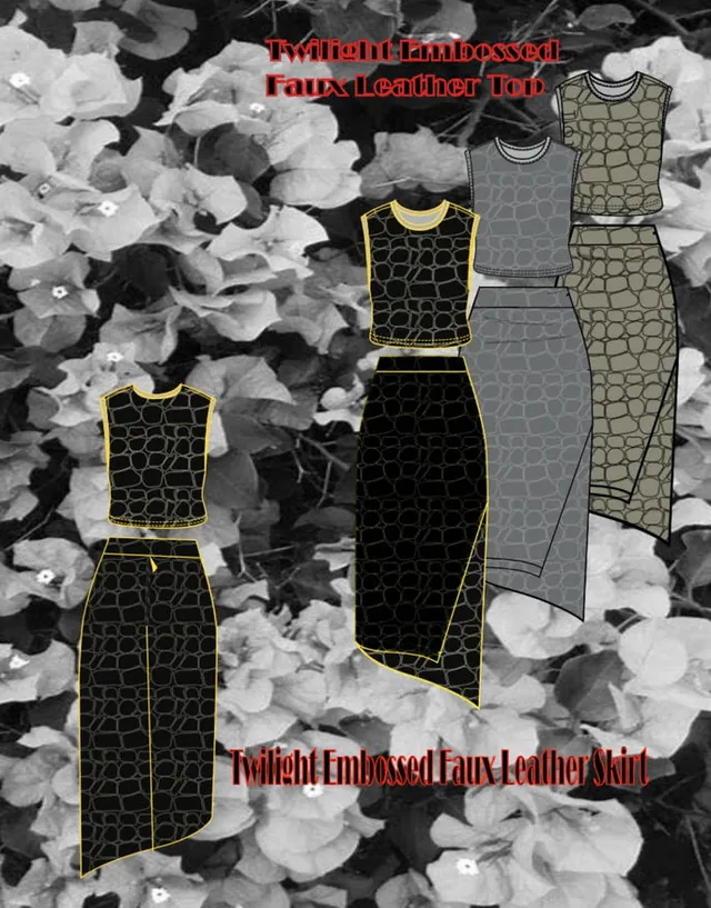 Embossed faux-leather top and skirt