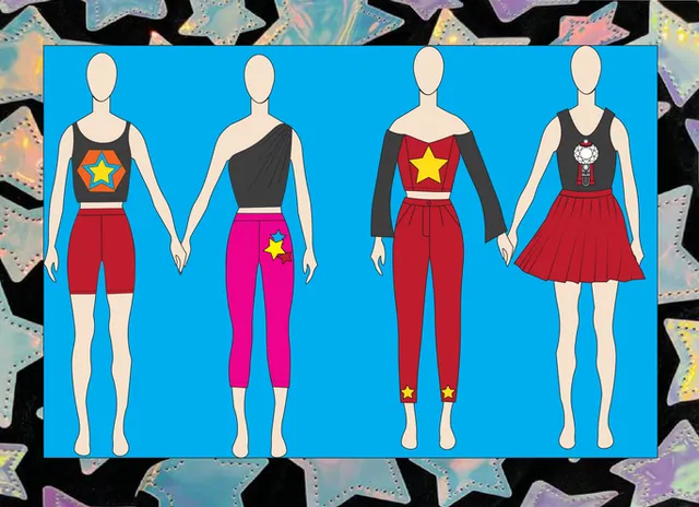 Illustrated lineup of four figures on cyan