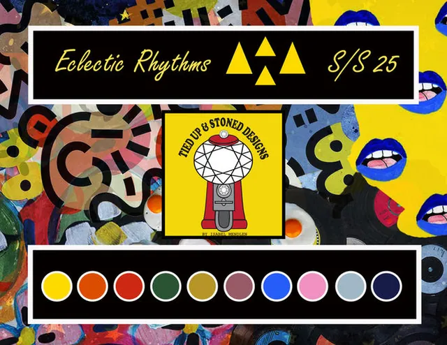 Eclectic Rhythms S/S 25 board with the gumball logo and a color row