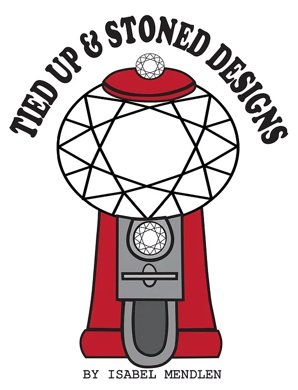 Tied Up & Stoned Designs logo: a gumball machine with a diamond